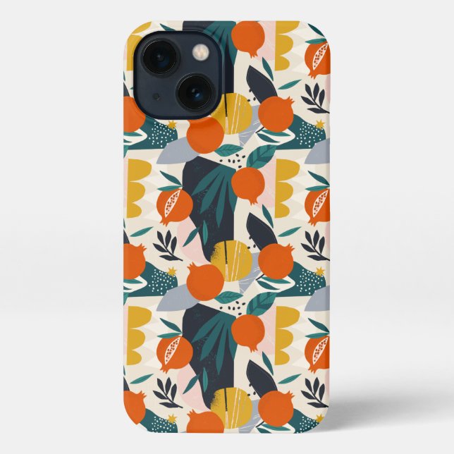Modern Trendy Preppy Chic Apricot and Leaves iPhone Case (Back)