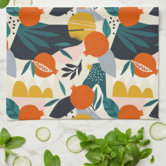 Modern Trendy Preppy Chic Apricot and Leaves Tea Towel