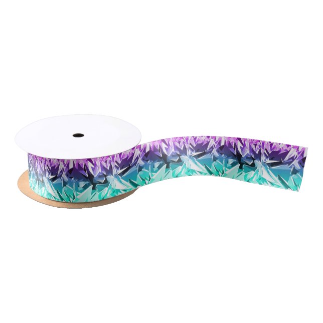 Modern Trendy Purple and Teal Fractal Geo Satin Ribbon (Spool)