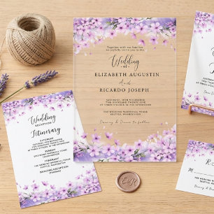Modern Trendy Purple Lavender Wedding Acrylic Invitations