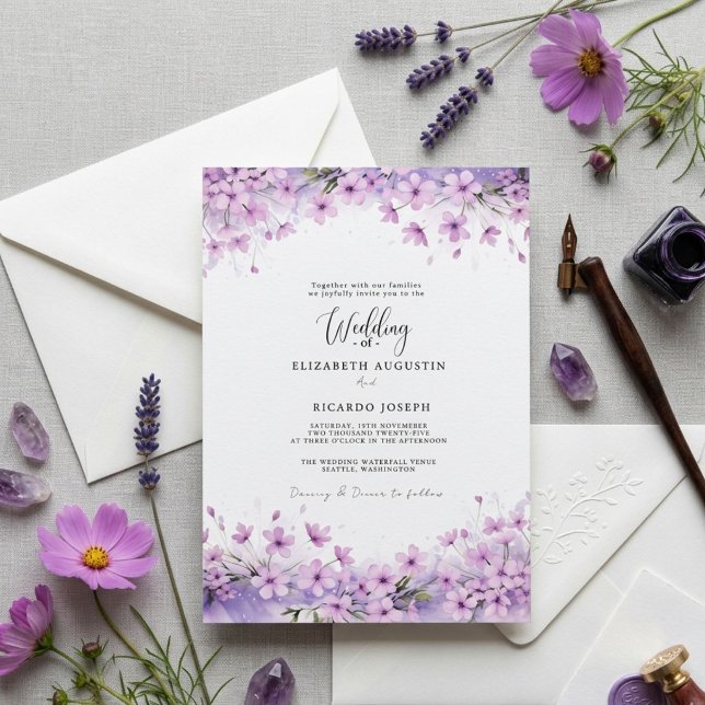 Modern Trendy Purple Lavender  Wedding Invitation (Creator Uploaded)