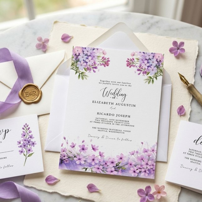 Modern Trendy Purple Lavender  Wedding Invitation (Creator Uploaded)