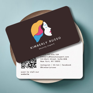 Modern, Trendy, QR Code, Salon, Women-Logo Busines Business Card