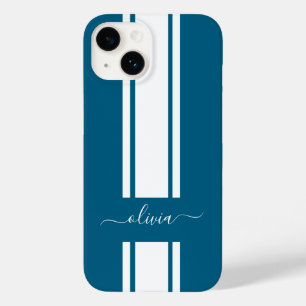 Modern Trendy Racing Stripes monogrammed Case-Mate iPhone 14 Case