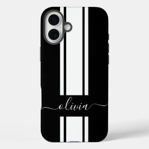 Modern Trendy Racing Stripes monogrammed iPhone 16 Plus Case