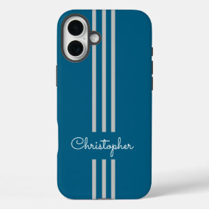 Modern Trendy Racing Stripes monogrammed iPhone 16 Plus Case