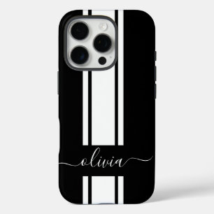 Modern Trendy Racing Stripes monogrammed iPhone 16 Pro Case