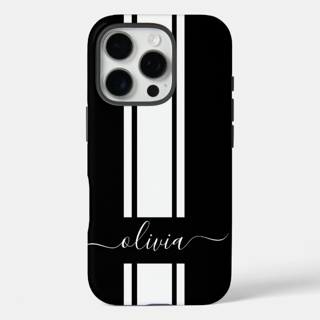 Modern Trendy Racing Stripes monogrammed  Case-Mate iPhone Case (Back)