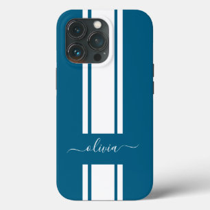 Modern Trendy Racing Stripes monogrammed iPhone 13 Pro Case