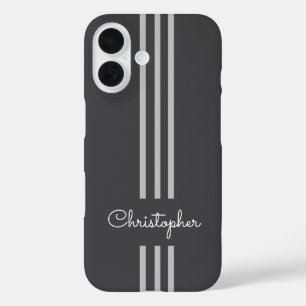 Modern Trendy Racing Stripes monogrammed iPhone 16 Case