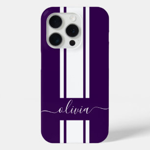 Modern Trendy Racing Stripes monogrammed iPhone 15 Pro Case