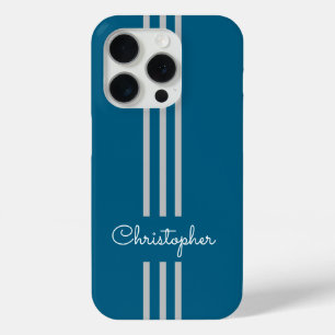 Modern Trendy Racing Stripes monogrammed iPhone 15 Pro Case