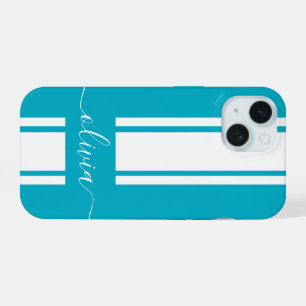 Modern Trendy Racing Stripes monogrammed  iPhone 15 Case