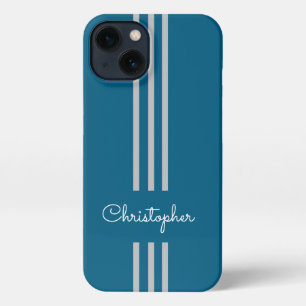 Modern Trendy Racing Stripes monogrammed  iPhone 13 Case
