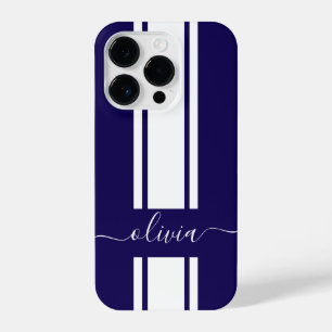Modern Trendy Racing Stripes monogrammed  iPhone 14 Pro Case