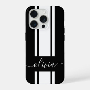Modern Trendy Racing Stripes monogrammed iPhone 15 Pro Case