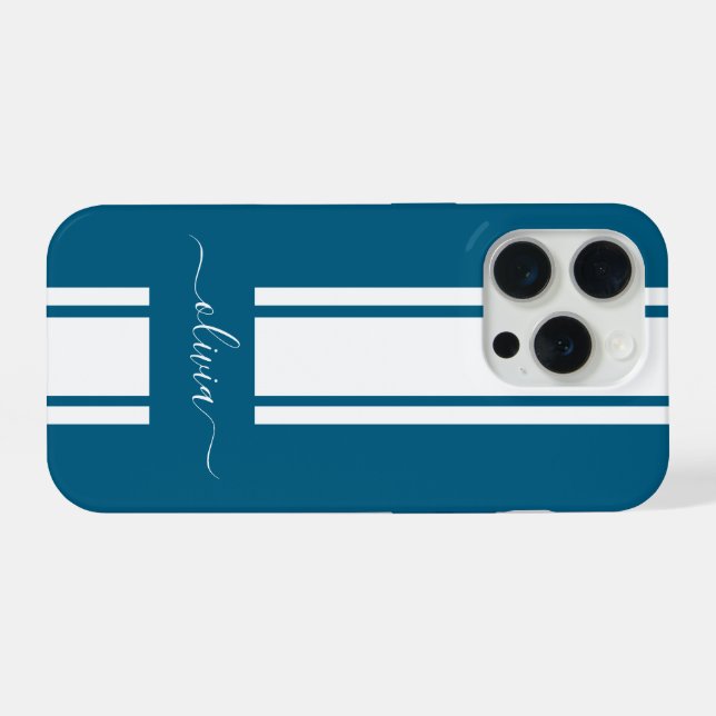 Modern Trendy Racing Stripes monogrammed  iPhone Case (Back Horizontal)