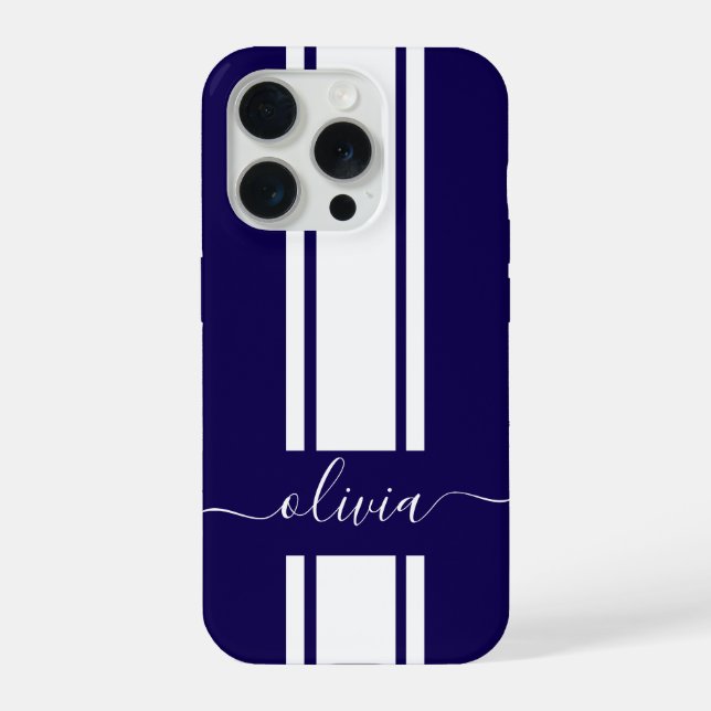 Modern Trendy Racing Stripes monogrammed  iPhone Case (Back)