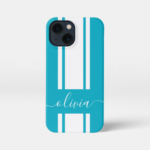 Modern Trendy Racing Stripes monogrammed  iPhone 13 Mini Case