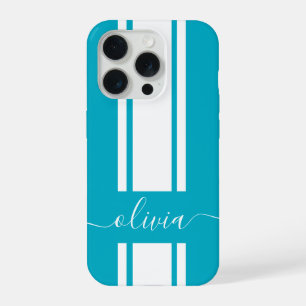 Modern Trendy Racing Stripes monogrammed iPhone 15 Pro Case