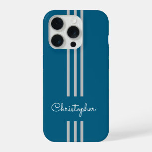 Modern Trendy Racing Stripes monogrammed iPhone 15 Pro Case