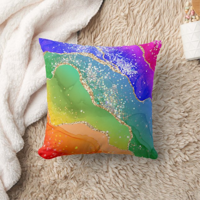 Modern Trendy Rainbow Glitter  Cushion (Blanket)