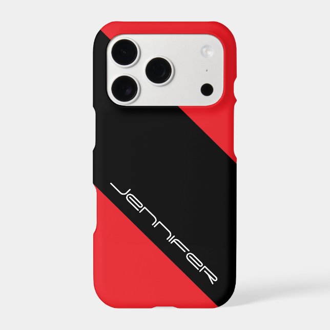 Modern Trendy Red/Black Stripe, Minimalist, Name (Back)