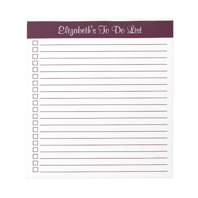 Modern Trendy Red Brown One Column Checklist Notepad (Front)