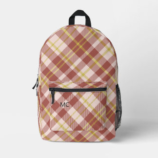 Modern Trendy Red Check Plaid Monogram Initials Printed Backpack