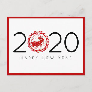 Modern Trendy Red Chinese New Year of the Rat 2020 Postcard