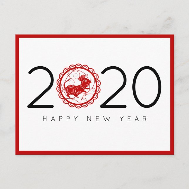 Modern Trendy Red Chinese New Year of the Rat 2020 Postcard (Front)