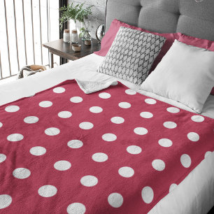 Modern Trendy Red Magenta Polka Dots Fleece Blanket