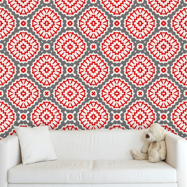 Modern Trendy Red White Grey Moroccan Motifs  Wallpaper (Creator Uploaded)