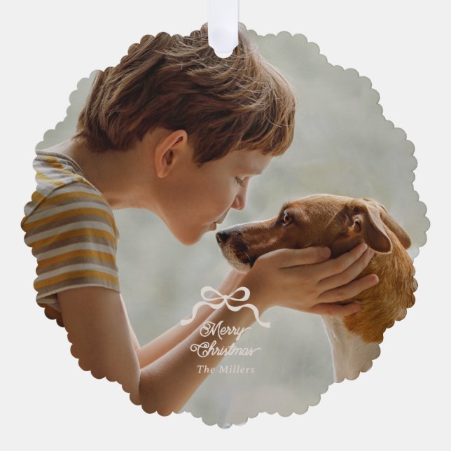 Modern Trendy Retro Bows Photo Christmas Tree Decoration Card (Front)