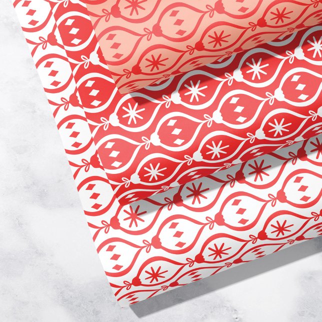 Modern Trendy Retro Red Holiday Ornament Pattern Wrapping Paper Sheet (Creator Uploaded)