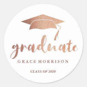 Modern & Trendy Rose Gold Personalised Graduation Classic Round Sticker