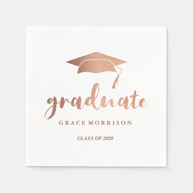 Modern & Trendy Rose Gold Personalised Graduation Napkin (Front)