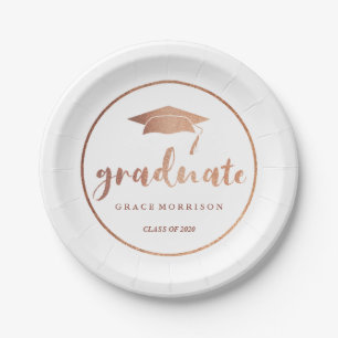 Modern & Trendy Rose Gold Personalised Graduation Paper Plate