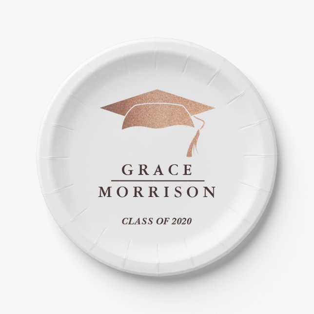 Modern & Trendy Rose Gold Personalised Graduation Paper Plate (Front)
