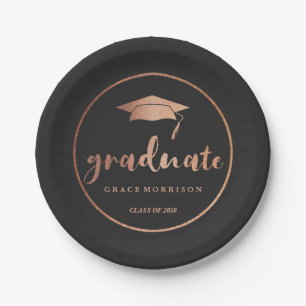 Modern & Trendy Rose Gold Personalised Graduation Paper Plate