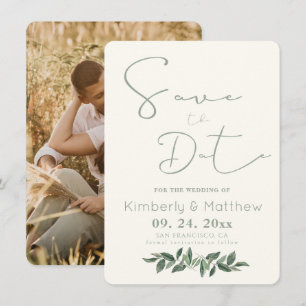 Modern Trendy Sage Floral Wedding Save The Date