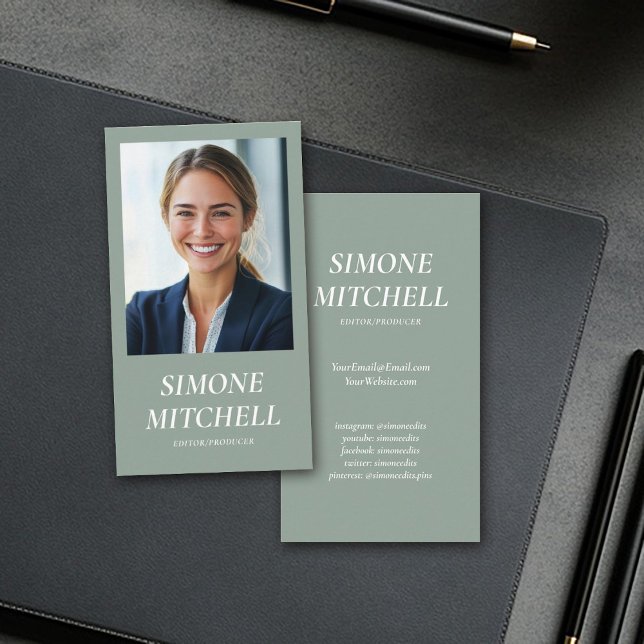 Modern Trendy Sage Green Social Media Professional Business Card (Creator Uploaded)
