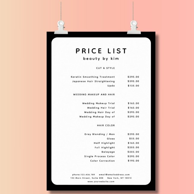 Modern, Trendy, Salon Price List Poster (Modern, Trendy, Salon Price List Poster)