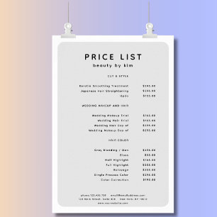 Modern, Trendy, Salon Price List Poster