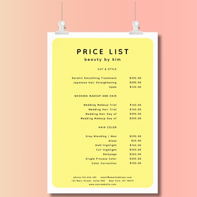 Modern, Trendy, Salon Price List Poster (Modern, Trendy, Salon Price List Poster)