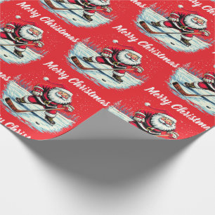 Modern Trendy Santa Playing Ice  Hockey      Wrapping Paper