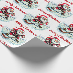 Modern Trendy Santa Playing Ice  Hockey      Wrapping Paper