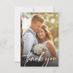 Modern Trendy Script 2 Wedding Photos Thank You Card