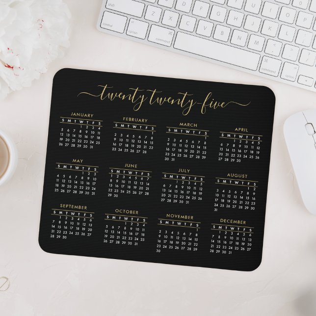 Modern Trendy Script Black Gold 2023 Calendar Mouse Mat (Creator Uploaded)