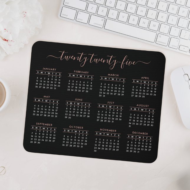 Modern Trendy Script Black Rose Gold 2023 Calendar Mouse Mat (Creator Uploaded)
